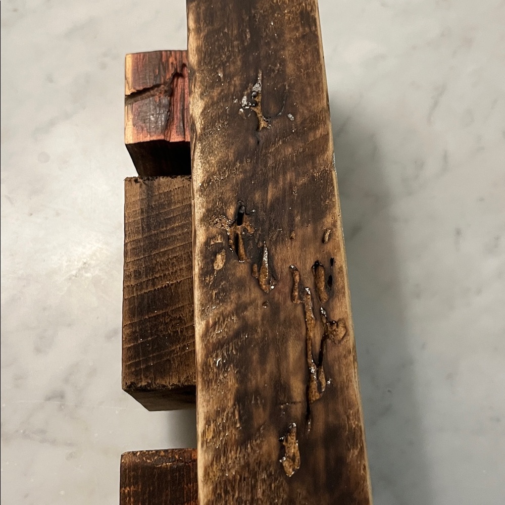 Rustic Wooden Riser Display Tray With Snowflakes Handmade Reclaimed Wood - Picture 8 of 9